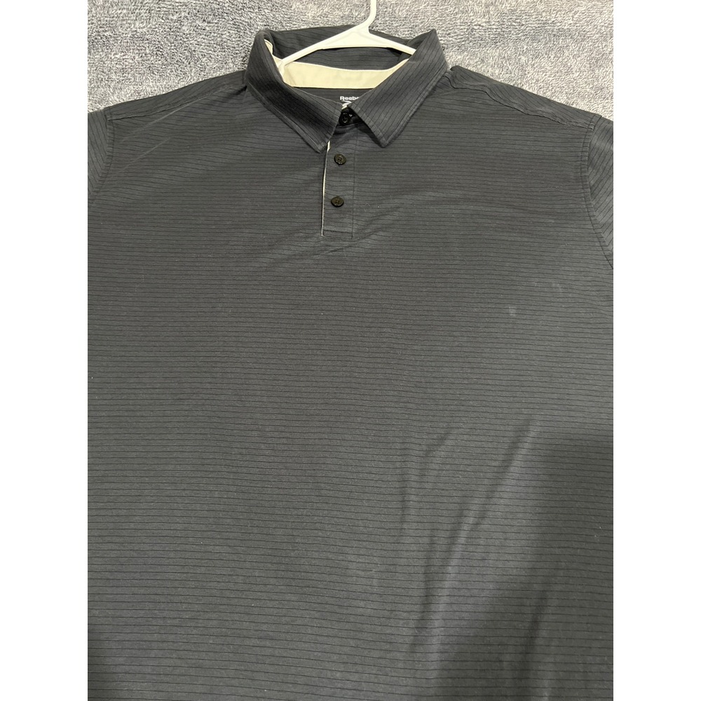 Reebok Mens 3XL Gray Striped Short Sleeve Polo Shirt RN 69421 Athletic Golf